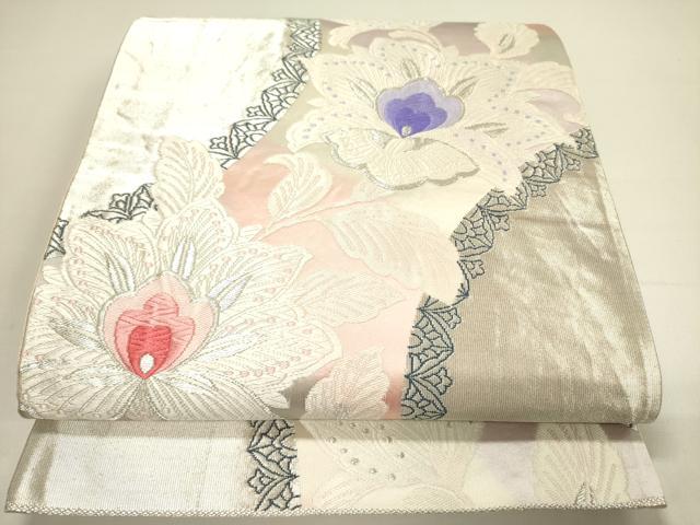 平和屋着物◎六通柄袋帯　唐織　更紗花文　銀糸　正絹　逸品　DAAY2432op
