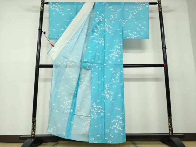 平和屋着物＊夏物　小紋　絽　舞蝶文　洗える着物　DAAS1219ud