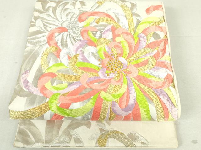 平和屋着物◎六通柄袋帯 唐織 綾花秀菊文 金銀糸 正絹 逸品 DAAU1860xg