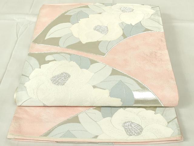 平和屋着物◎六通柄袋帯　唐織　地紙草花文　銀糸　正絹　逸品　DABA5533qp