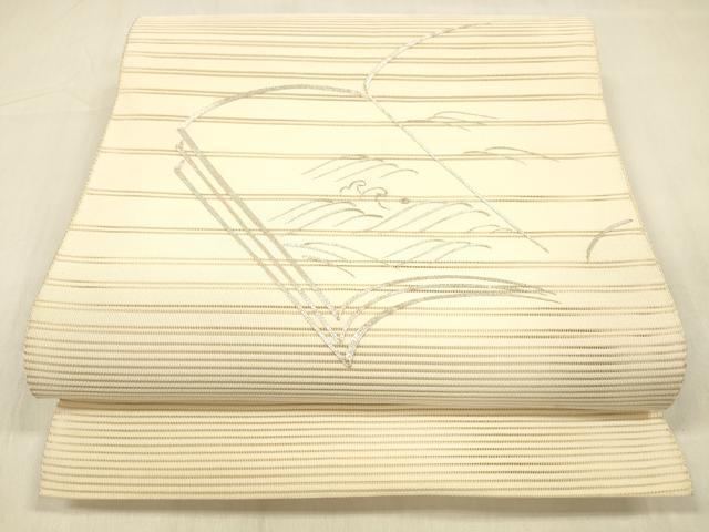 平和屋着物＊夏物　絽綴れ　八寸名古屋帯　駒刺繍　冊子流水文　正絹　逸品　DABC8020cm
