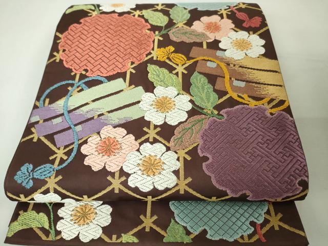 平和屋本店■極上 人形作家・ホリヒロシ 六通柄袋帯 唐織 雪輪 草花 逸品 DZAA4814kh5