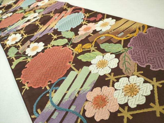 平和屋本店■極上　人形作家・ホリヒロシ　六通柄袋帯　唐織　雪輪　草花　逸品　DZAA4814kh5