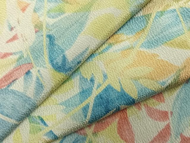 平和屋着物▽上質な小紋　単衣　手描き　草葉文　ロング丈　正絹　逸品　AABC0384fy(4)