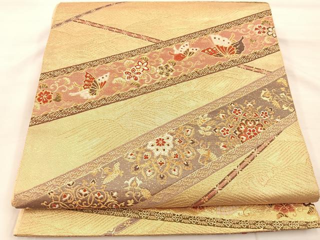 平和屋着物◎六通柄袋帯　唐織　天平組段　金糸　三越扱い　正絹　逸品　BAAU0356mz