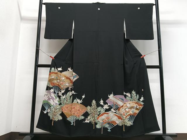 平和屋着物■豪華黒留袖　作家物　駒刺繍　渡り橋扇面花文　金彩　正絹　逸品　CABH...