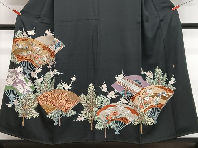 平和屋着物■豪華黒留袖　作家物　駒刺繍　渡り橋扇面花文　金彩　正絹　逸品　CABH...