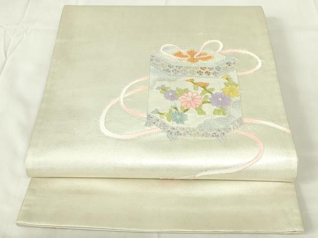 平和屋着物◎中国三大刺繍　相良刺繍　総刺繍　太鼓柄袋帯　貝桶花文　引箔　正絹　逸品　DABA5536qp