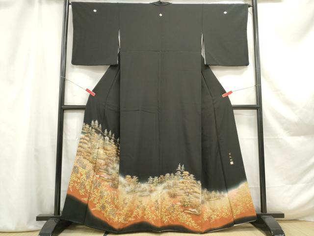 平和屋着物■豪華黒留袖　作家物　手描き　風景文　嵯峨野　暈し染め　金銀彩　正絹　逸品　DABA9072qa