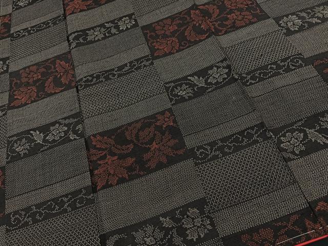 平和屋着物■上質な紬 横段花唐草文 正絹 逸品 未使用 BAAS0627sa