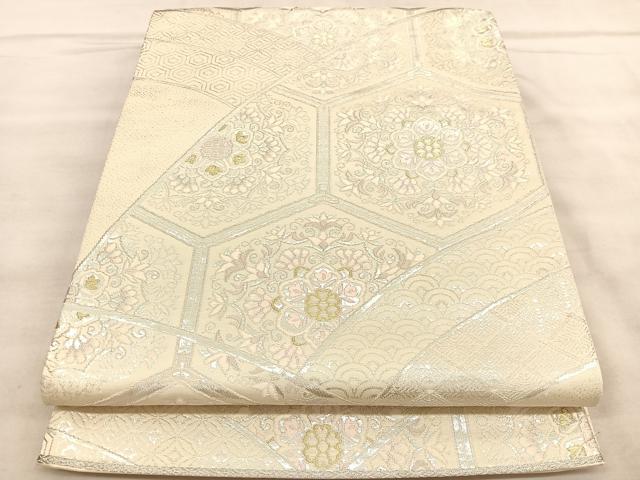 平和屋着物◎六通柄袋帯　唐織　亀甲花文　金銀糸　正絹　逸品　BAAU8311hv