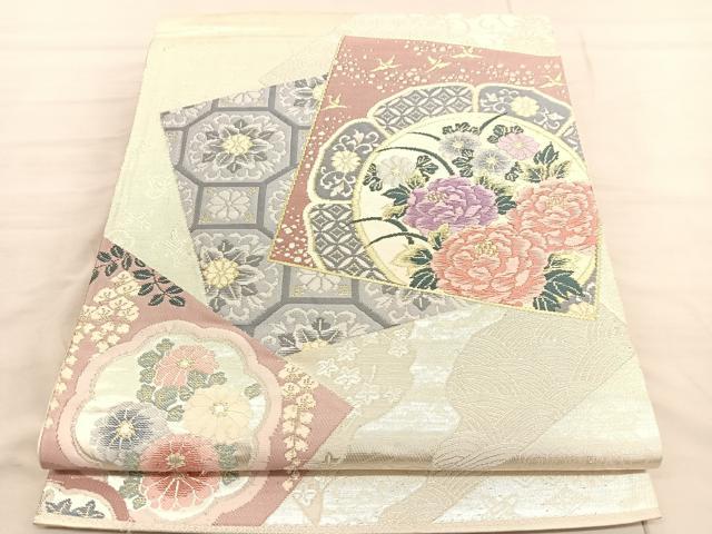 Rakuten - 平和屋着物◎六通柄袋帯　唐織　色紙花絵皿文　金銀糸　正絹　逸品　BAAV3450hv