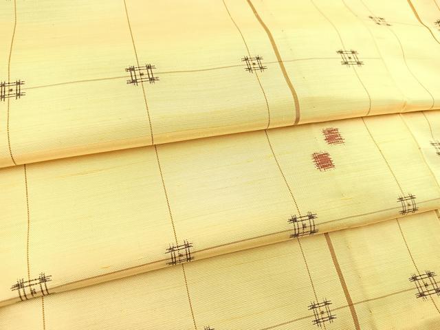 平和屋着物▽上質な紬 単衣 格子柄 正絹 逸品 BAAS7823yc