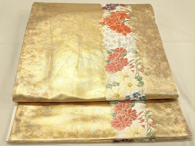 平和屋着物◎六通柄袋帯 唐織 花間道 霞文 金糸 引箔 正絹 逸品 DAAX0705jm