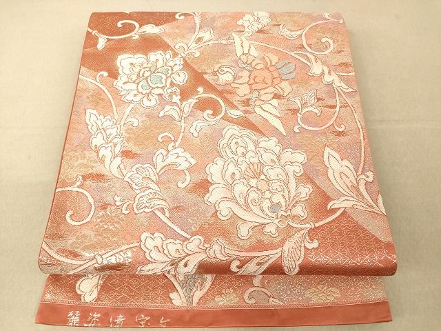 平和屋着物◎西陣　六通柄袋帯　唐織　麗姿遺宝文　銀糸　正絹　逸品　AAAI7593Bfw