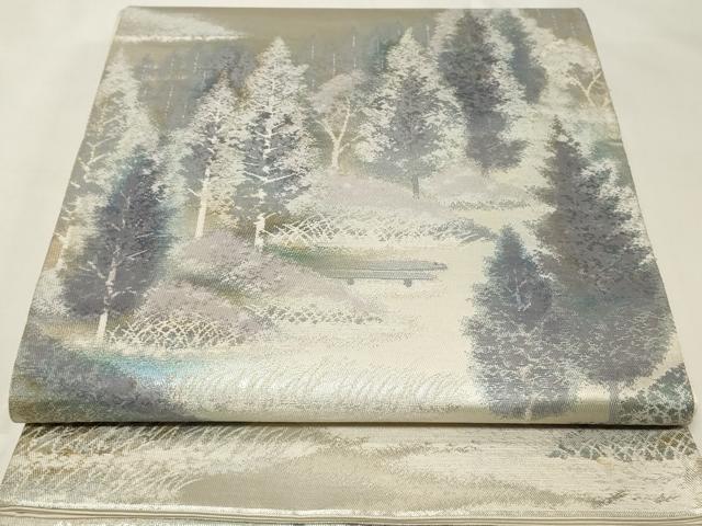 平和屋着物◎六通柄袋帯　阿寒湖　銀糸　正絹　逸品　C