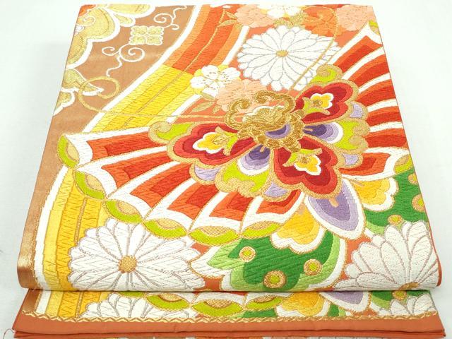 平和屋着物◎六通柄袋帯　唐織　花蝶文　金銀糸　正絹　逸品　DAAT2240qa