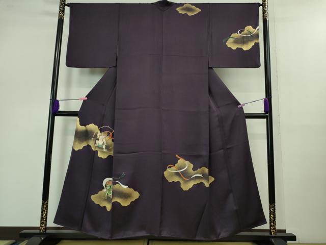 乐天商城 - 平和屋本店●極上　訪問着　風神雷神　紫紺色地　金彩　反端付き　逸品　DZAB0860kh5