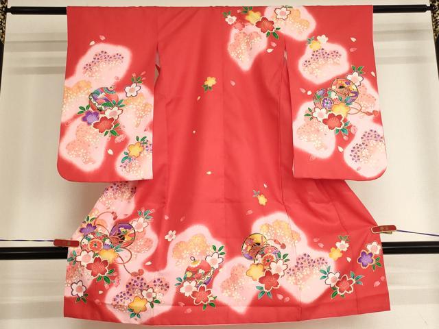 平和屋着物[]七五三　女の子　3歳　祝着　三つ身　桜鼓文　暈し染め　金彩　AABI2744ja