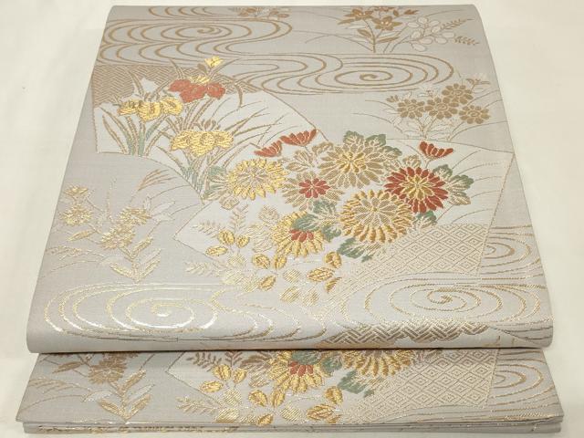 平和屋着物◎六通柄袋帯　唐織　地紙流水花文　金糸　正絹　逸品　CAAZ7936in