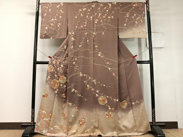 Uramono - 平和屋着物●訪問着　駒刺繍　雪輪枝垂れ花文　暈し染め　金彩　ますいわ屋扱い　正絹　逸品　CABC9822vp
