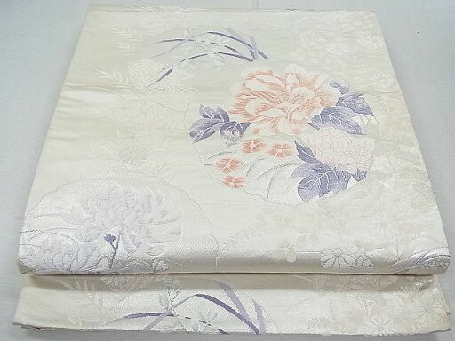 平和屋着物■六通柄袋帯 唐織 流水花丸文 銀糸 逸品 nb0862 平和屋着物■六通柄袋帯 唐織 流水花丸文 銀糸 逸品 nb0862
