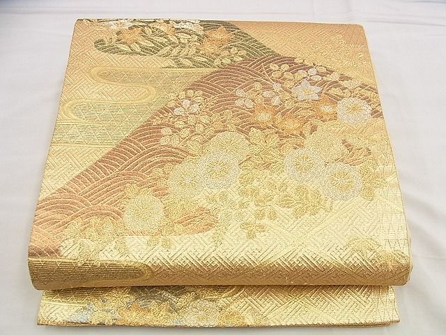 平和屋着物■六通柄袋帯 エ霞草花文 金銀糸 逸品 n-me1498