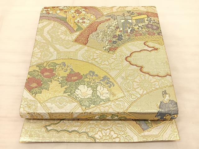 平和屋着物◎六通柄袋帯　人物花文　金糸　正絹　逸品　BAAS9883du