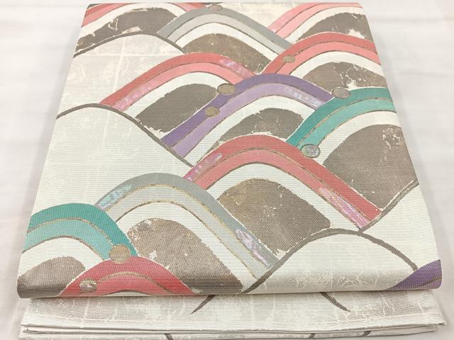 平和屋着物◎太鼓柄袋帯　螺鈿　青海波　正絹　逸品　BAAT9505mz