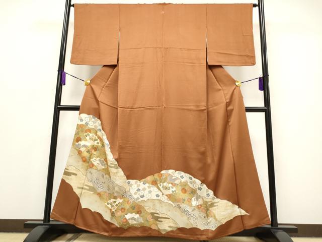 平和屋着物■豪華色留袖 駒刺繍 扇面花唐草文 金彩 正絹 逸品 CAAI2341id