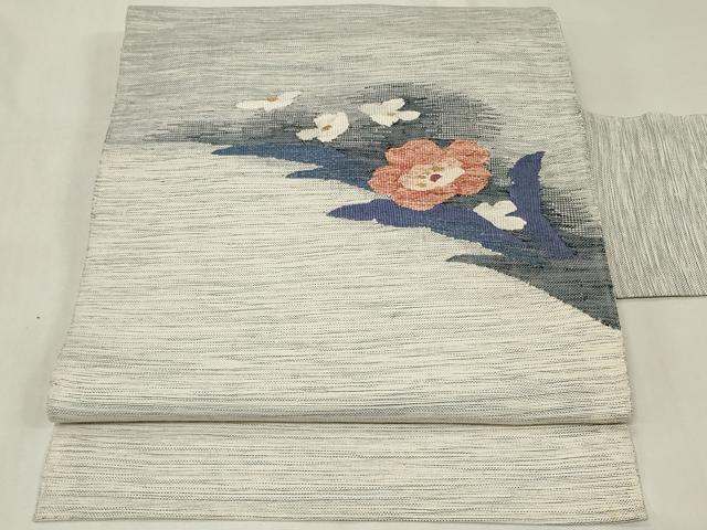 平和屋着物◎八寸名古屋帯　紬地　草花文　正絹　逸品　CAAZ7943in