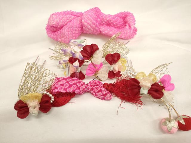 平和屋本店[]七五三　和装小物　髪飾りまとめて5点　7歳　勝山簪　鹿の子　ちんころ　絞り　つまみ細工　パール　逸品　AABA1079ja