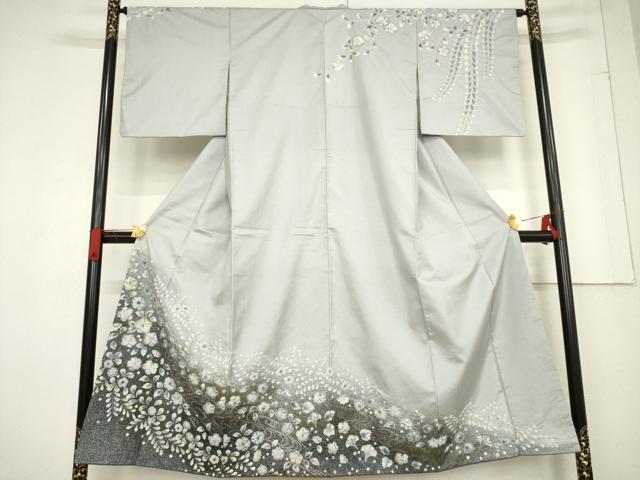 平和屋着物●本場大島紬　染大島　訪問着　辻が花　絞り　暈し染め　正絹　逸品　AABF0909ck