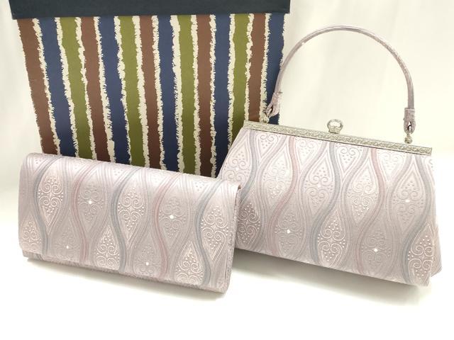 背包 - 平和屋着物▼和装小物　和装バッグ2点セット　ハンドバッグ　クラッチバッグ　立涌文様　逸品　AABJ5863ay