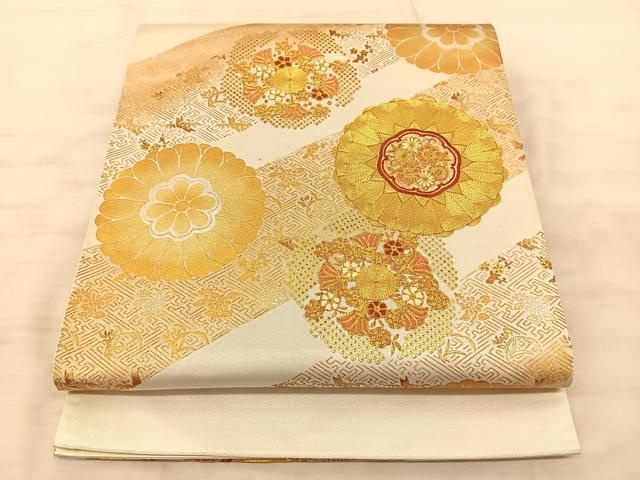 平和屋着物◎太鼓柄袋帯　駒刺繍　正倉院　引箔　正絹　逸品　BAAS9887du