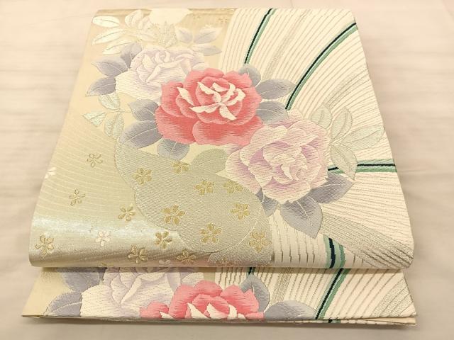 平和屋着物◎六通柄袋帯　唐織　薔薇　金銀糸　正絹　逸品　BAAS9895du