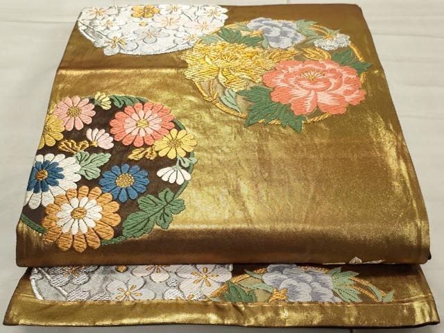 平和屋着物◎六通柄袋帯　唐織　草花丸文　金銀糸　正絹　逸品　CAAR9003id