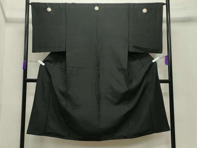 平和屋着物●男性　黒紋付　正絹　逸品　CABC8310gh