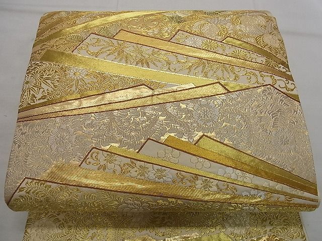 平和屋着物■六通柄袋帯　唐織　扇面花唐草文　金銀糸　逸品　CAAB6007yk(4)