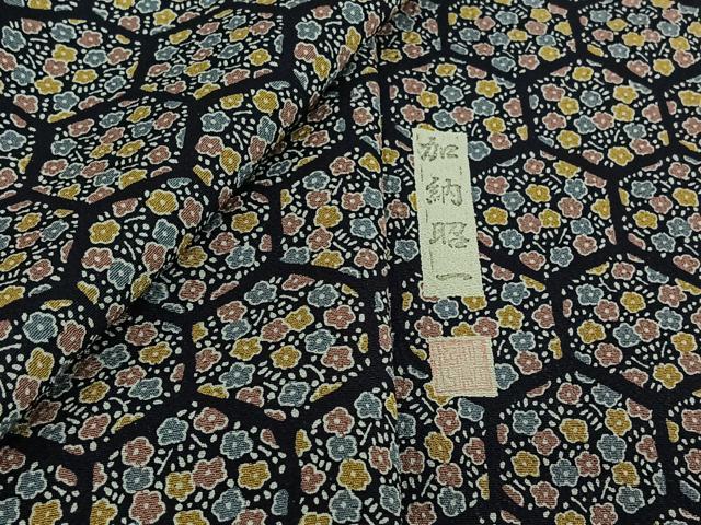 Kimono - 平和屋着物▽加納昭一　小紋　単衣　亀甲花文　反端付き　正絹　逸品　AABH5683jh