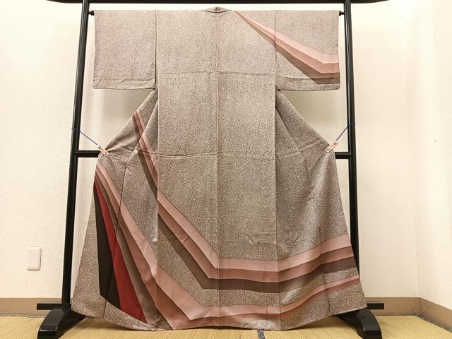 平和屋着物■訪問着 幾何学文様 たたき染め 正絹 逸品 BAAR0754wb