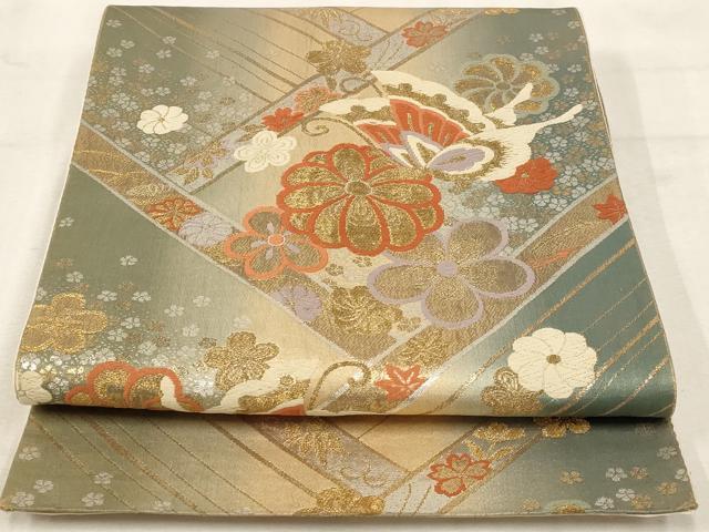 平和屋着物◎六通柄袋帯　唐織　花蝶文　金糸　正絹　逸品　AAAU9325st