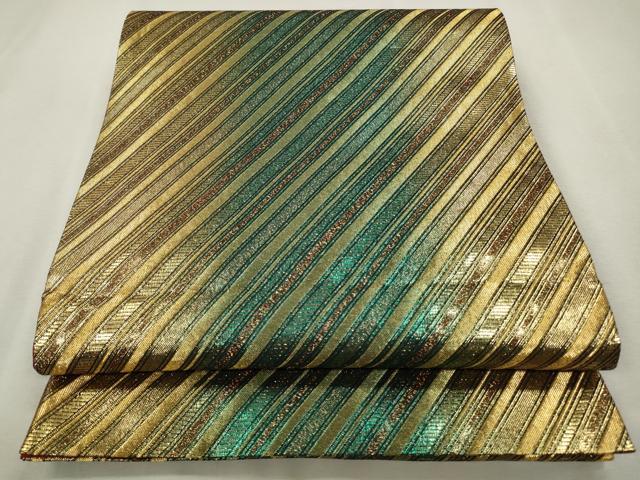 平和屋着物◎全通柄袋帯　斜線文　金糸　正絹　逸品　CAAS4063qe