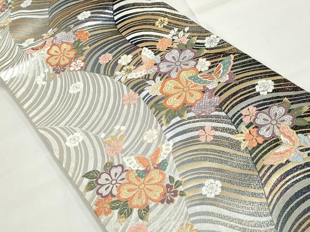 平和屋着物◎六通柄袋帯　唐織　流水花蝶文　金銀糸　正絹　逸品　DAAU1131qa