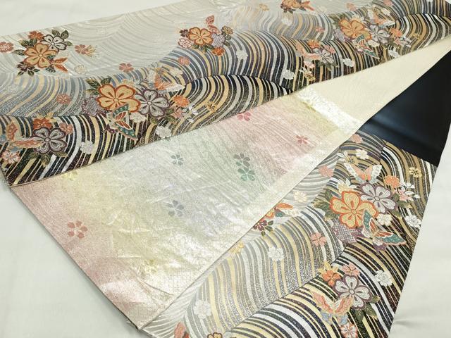 平和屋着物◎六通柄袋帯　唐織　流水花蝶文　金銀糸　正絹　逸品　DAAU1131qa