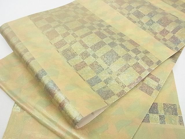 平和屋着物■西陣　六通柄袋帯　横段文　金彩　引箔　逸品　wb8589