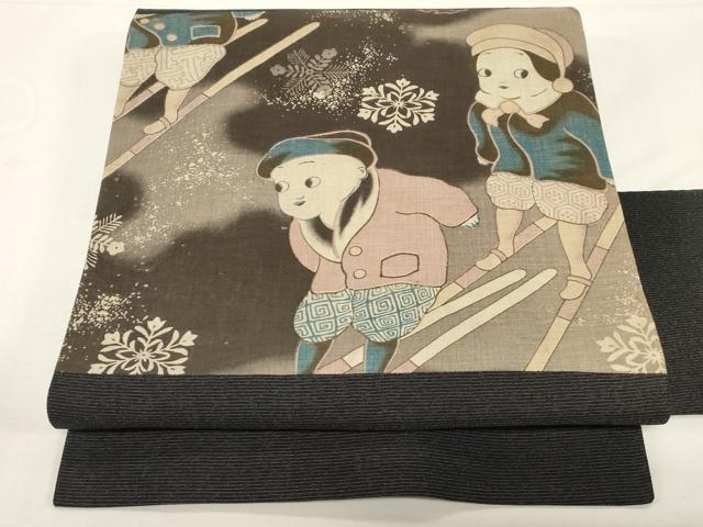 乐天商城 - 平和屋着物●九寸名古屋帯　スキー　人物文　正絹　逸品　未使用　CABD4366dy
