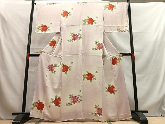 平和屋着物■上質な小紋　手描き　舞草花文　暈し染め　正絹　逸品　未使用　AABA4219mf