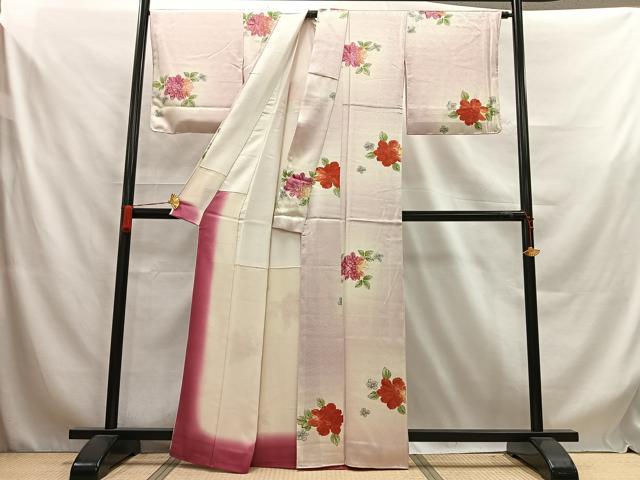 平和屋着物■上質な小紋　手描き　舞草花文　暈し染め　正絹　逸品　未使用　AABA4219mf