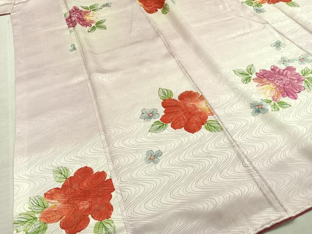 平和屋着物■上質な小紋　手描き　舞草花文　暈し染め　正絹　逸品　未使用　AABA4219mf